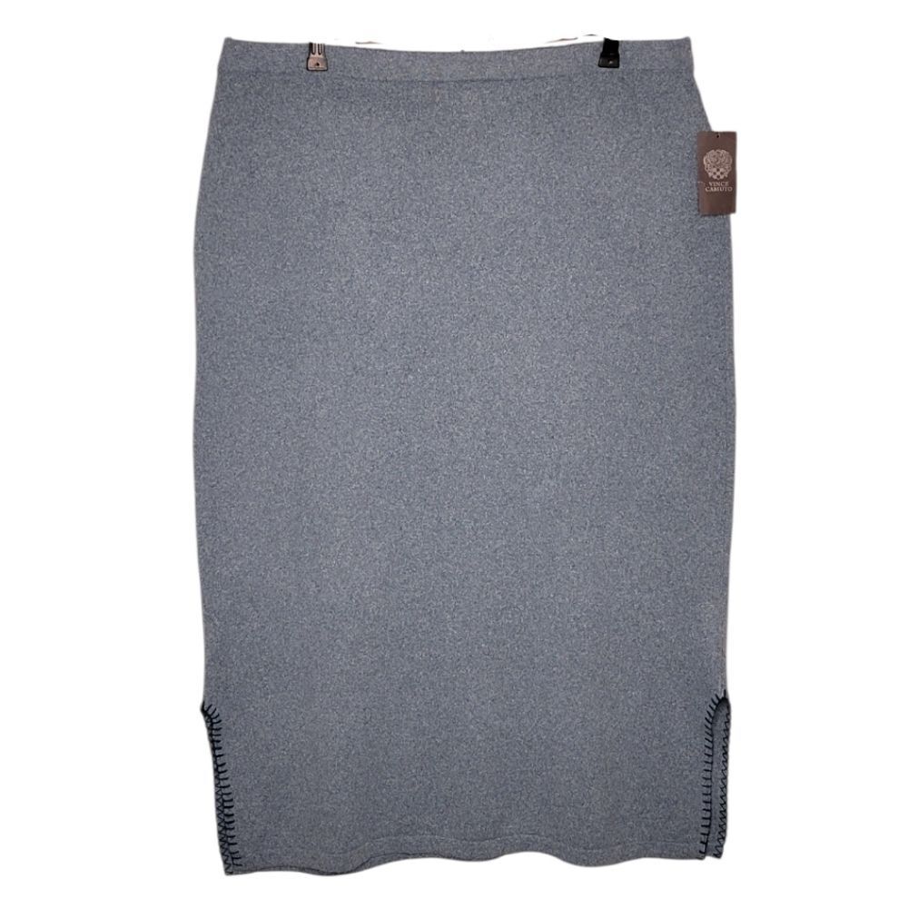 Vince Camuto Denim Heather Whipstitched Midi Sweater Skirt Size XL